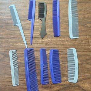 NEW Set of 10 Blue, Grey, & Black Basic Solutions Hair Combs of Different Sizes